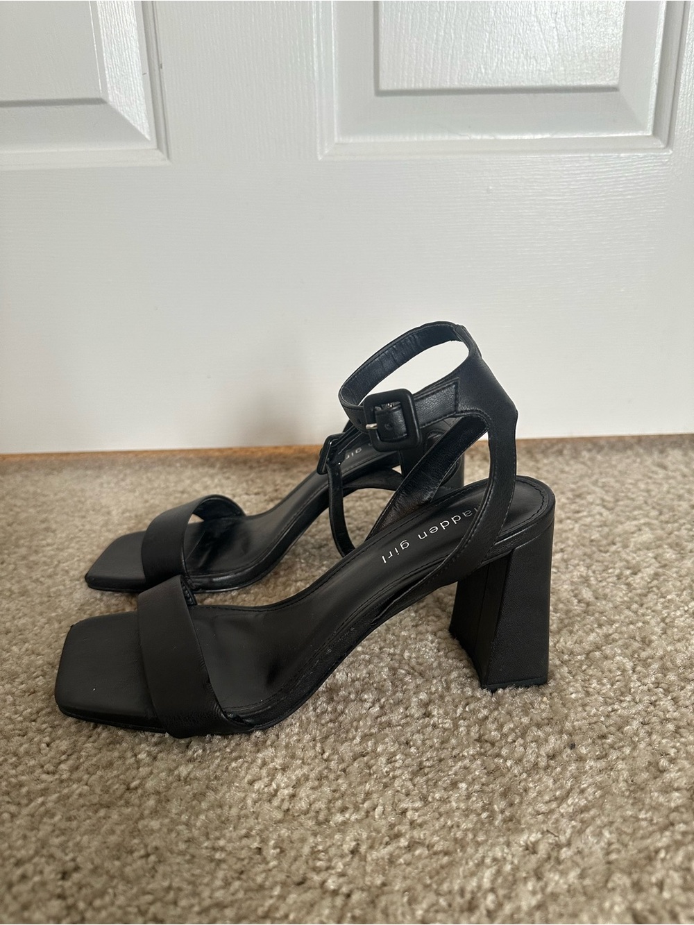 Madden Girl Black Block Heel Sandals with Ankle Strap